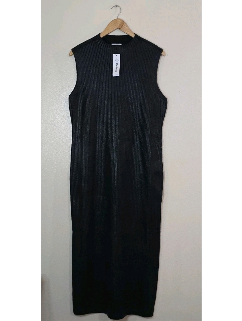 The Drop Jodi Mock Neck Maxi Sweater Dress XL Black Ribbed Foil Sleeveless NWT - Picture 2 of 11